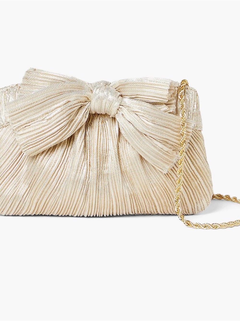Loeffler Randall Ivory Pleated Bow Clutch with Gold Chain - Picture 10 of 14